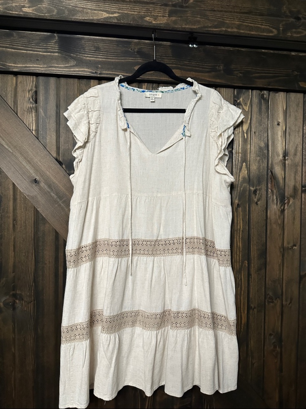 Umgee Cream Tiered Midi Dress with Lace Trim